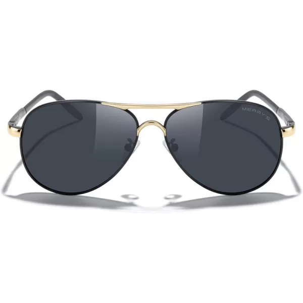 MERRYS Aviator Sunglasses For Men Women Polarized Driving Sun glasses UV400 Protection S8513Black FrameGold BridgeBlack Lens