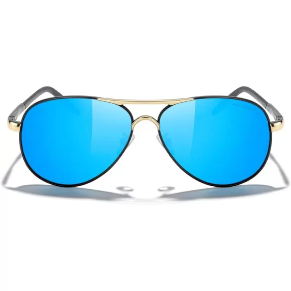 MERRYS Aviator Sunglasses For Men Women Polarized Driving Sun glasses UV400 Protection S8513Black FrameGold BridgeBlue Mirror Lens