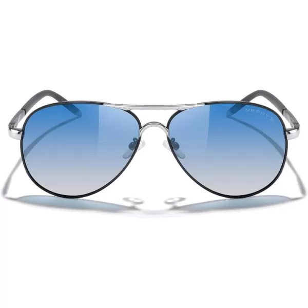 MERRYS Aviator Sunglasses For Men Women Polarized Driving Sun glasses UV400 Protection S8513Black FrameSilver BridgeBlue Gradient Lens