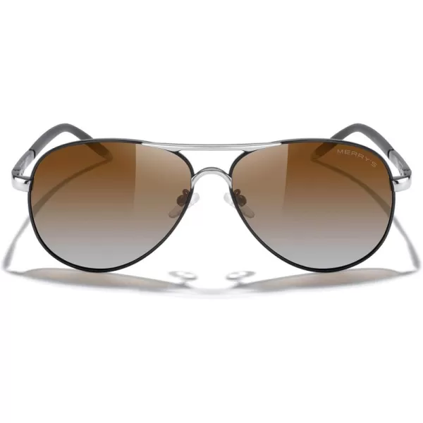 MERRYS Aviator Sunglasses For Men Women Polarized Driving Sun glasses UV400 Protection S8513Black FrameSilver BridgeBrown Gradient Lens