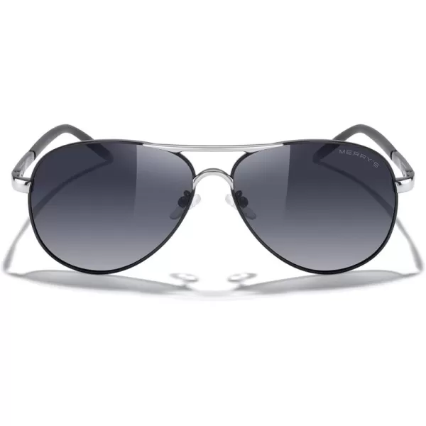 MERRYS Aviator Sunglasses For Men Women Polarized Driving Sun glasses UV400 Protection S8513Black FrameSilver BridgeGray Gradient Lens