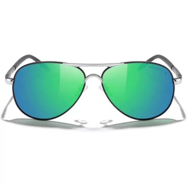 MERRYS Aviator Sunglasses For Men Women Polarized Driving Sun glasses UV400 Protection S8513Black FrameSilver BridgeGreen Mirror Lens