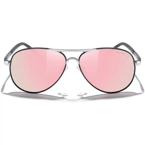 MERRYS Aviator Sunglasses For Men Women Polarized Driving Sun glasses UV400 Protection S8513Black FrameSilver BridgePink Mirror Lens