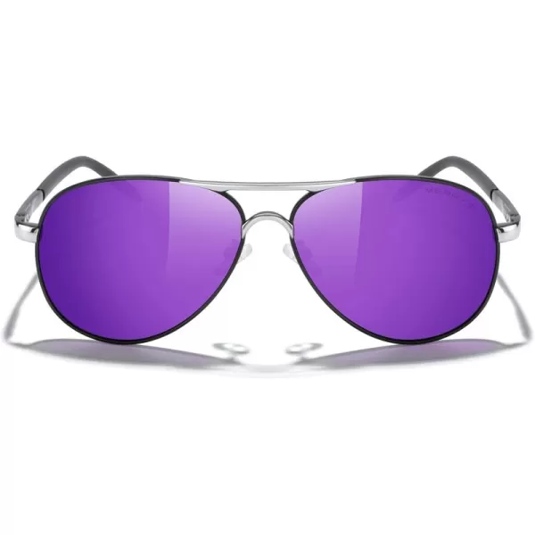 MERRYS Aviator Sunglasses For Men Women Polarized Driving Sun glasses UV400 Protection S8513Black FrameSilver BridgePurple Mirror Lens