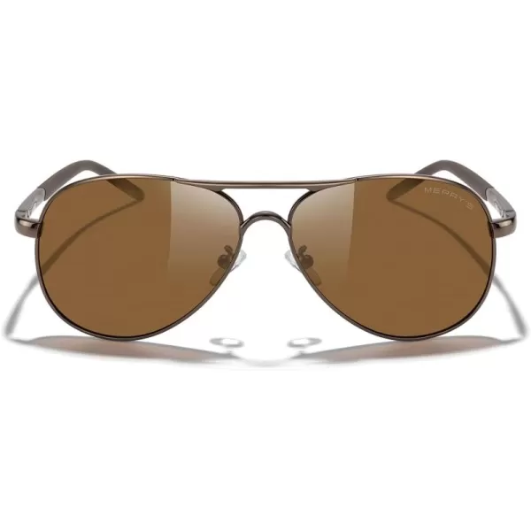 MERRYS Aviator Sunglasses For Men Women Polarized Driving Sun glasses UV400 Protection S8513Brown FrameBrown BridgeBrown Lens
