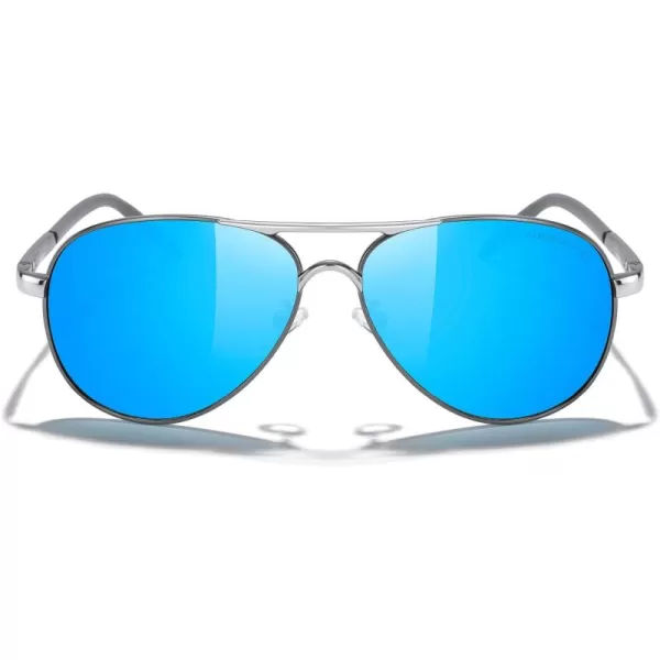 MERRYS Aviator Sunglasses For Men Women Polarized Driving Sun glasses UV400 Protection S8513Gray FrameSilver BridgeBlue Mirror Lens