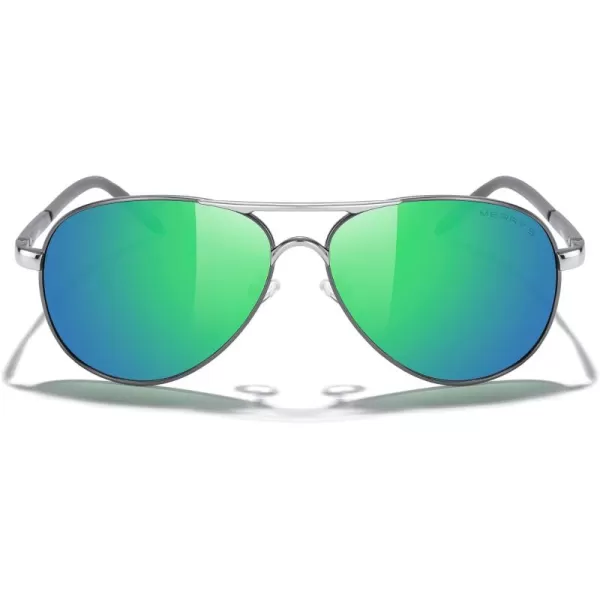MERRYS Aviator Sunglasses For Men Women Polarized Driving Sun glasses UV400 Protection S8513Gray FrameSilver BridgeGreen Mirror Lens