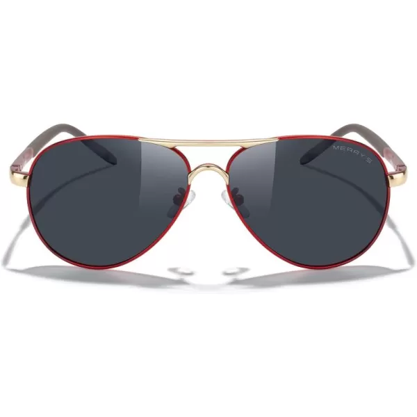 MERRYS Aviator Sunglasses For Men Women Polarized Driving Sun glasses UV400 Protection S8513Red FrameGold BridgeBlack Lens
