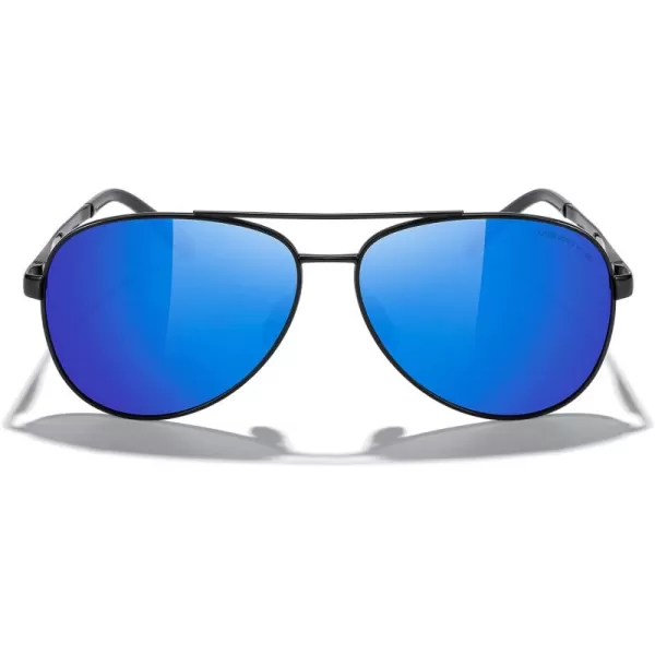 MERRYS Aviator Sunglasses for Men Women  Polarized Driving Sun glasses Mirrored Lens UV 400 Protection 58 MMBlack FrameBlue Mirror Lens