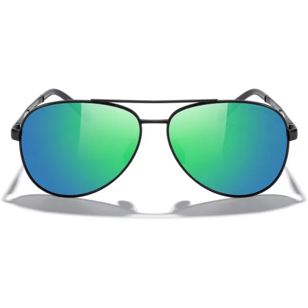 MERRYS Aviator Sunglasses for Men Women  Polarized Driving Sun glasses Mirrored Lens UV 400 Protection 58 MMBlack FrameGreen Mirror Lens