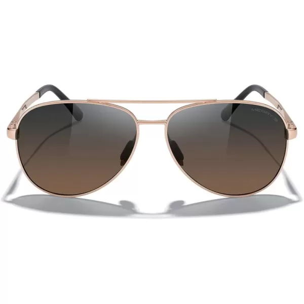 MERRYS Aviator Sunglasses for Men Women  Polarized Driving Sun glasses Mirrored Lens UV 400 Protection 58 MMRose Gold FrameGray Brown Lens