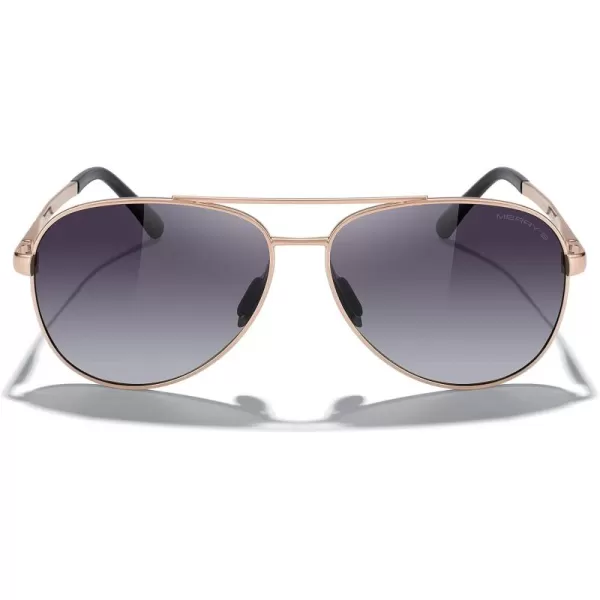 MERRYS Aviator Sunglasses for Men Women  Polarized Driving Sun glasses Mirrored Lens UV 400 Protection 58 MMRose Gold FramePurple Gradient Lens