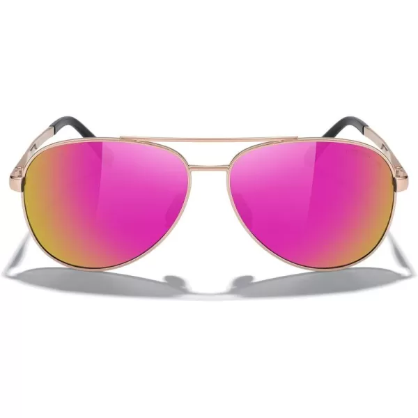 MERRYS Aviator Sunglasses for Men Women  Polarized Driving Sun glasses Mirrored Lens UV 400 Protection 58 MMRose Gold FrameRose Red Mirror Lens