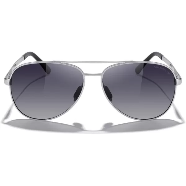 MERRYS Aviator Sunglasses for Men Women  Polarized Driving Sun glasses Mirrored Lens UV 400 Protection 58 MMSilver FrameGray Gradient Lens