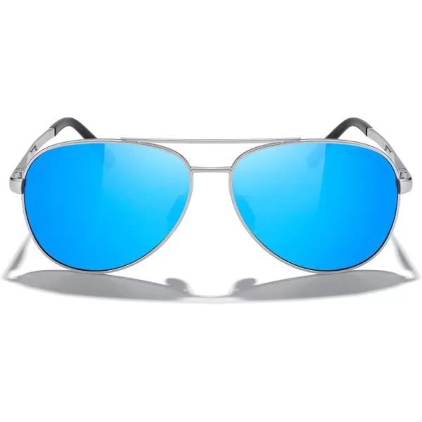 MERRYS Aviator Sunglasses for Men Women  Polarized Driving Sun glasses Mirrored Lens UV 400 Protection 58 MMSilver FrameSky Blue Mirror Lens