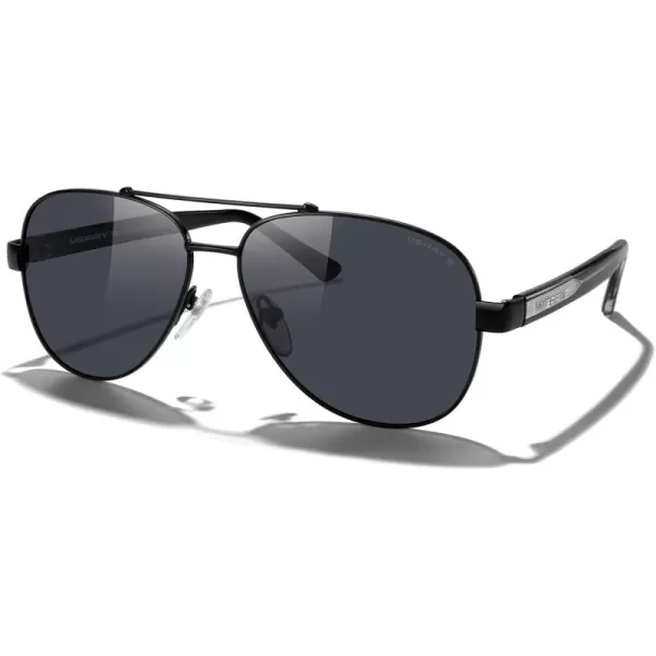 MERRYS Aviator Sunglasses for Men Women Polarized Shades Acetate Temple S8528Black FrameBlack LensBlacksivler Temples