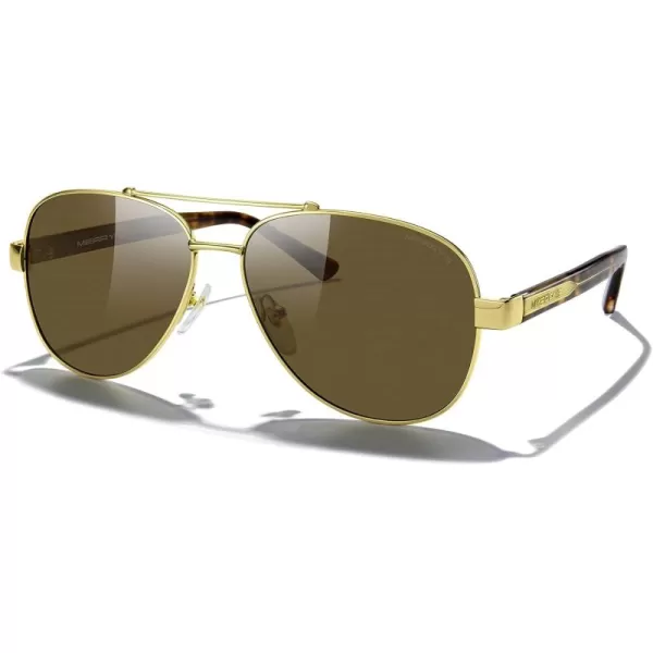MERRYS Aviator Sunglasses for Men Women Polarized Shades Acetate Temple S8528Gold FrameBrown LensLeopardgold Temples
