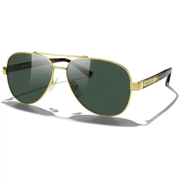 MERRYS Aviator Sunglasses for Men Women Polarized Shades Acetate Temple S8528Gold FrameG15 LensLeopardgold Temples