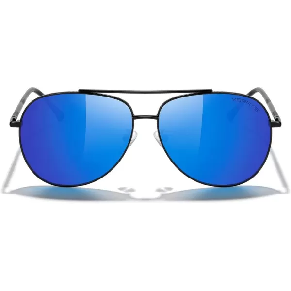MERRYS Aviator Sunglasses for Women Men Polarized Mirror Lens with Case  Polarized Driving Sun glasses 60 MMBlack FrameBlue Mirror Lens