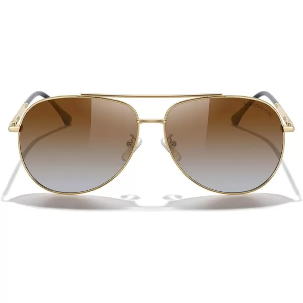 MERRYS Aviator Sunglasses for Women Men Polarized Mirror Lens with Case  Polarized Driving Sun glasses 60 MMGold FrameBrown Gradient Lens