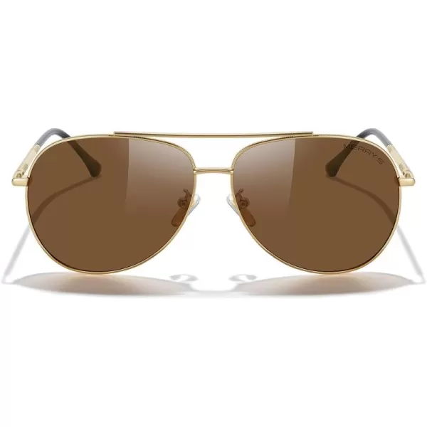 MERRYS Aviator Sunglasses for Women Men Polarized Mirror Lens with Case  Polarized Driving Sun glasses 60 MMGold FrameBrown Lens