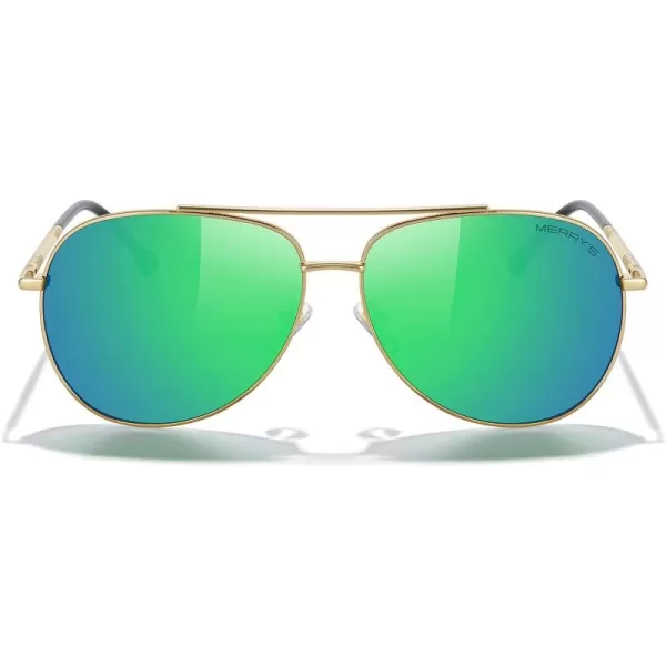 MERRYS Aviator Sunglasses for Women Men Polarized Mirror Lens with Case  Polarized Driving Sun glasses 60 MMGold FrameGreen Mirror Lens