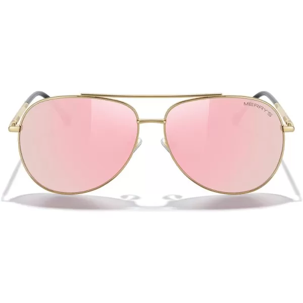MERRYS Aviator Sunglasses for Women Men Polarized Mirror Lens with Case  Polarized Driving Sun glasses 60 MMGold FramePink Mirror Lens