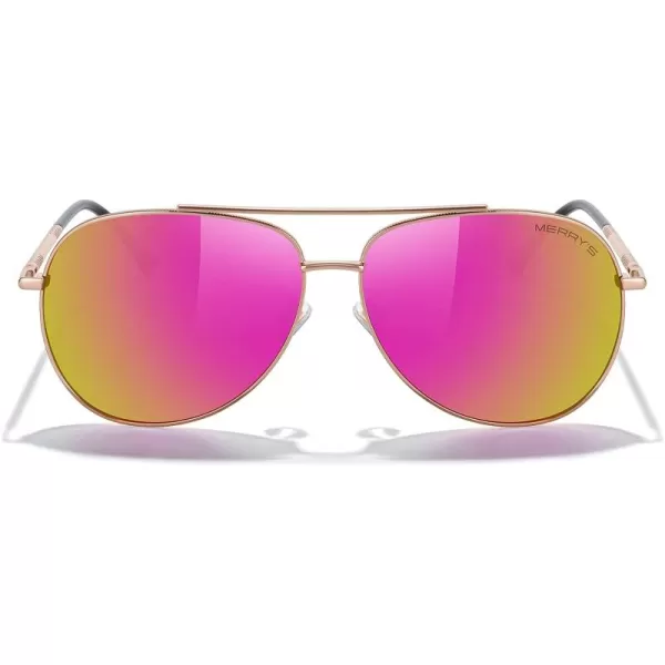 MERRYS Aviator Sunglasses for Women Men Polarized Mirror Lens with Case  Polarized Driving Sun glasses 60 MMRose Gold FrameRose Red Mirror Lens