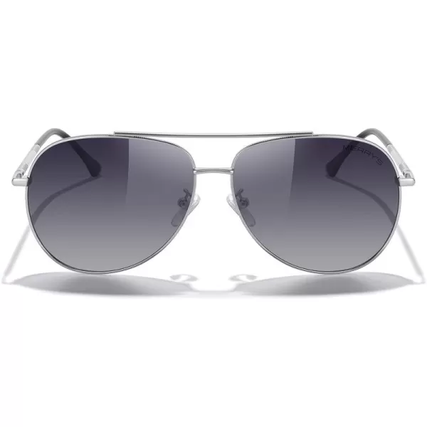 MERRYS Aviator Sunglasses for Women Men Polarized Mirror Lens with Case  Polarized Driving Sun glasses 60 MMSilver FrameGray Gradient Lens
