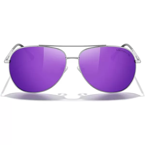 MERRYS Aviator Sunglasses for Women Men Polarized Mirror Lens with Case  Polarized Driving Sun glasses 60 MMSilver FramePurple Mirror Lens