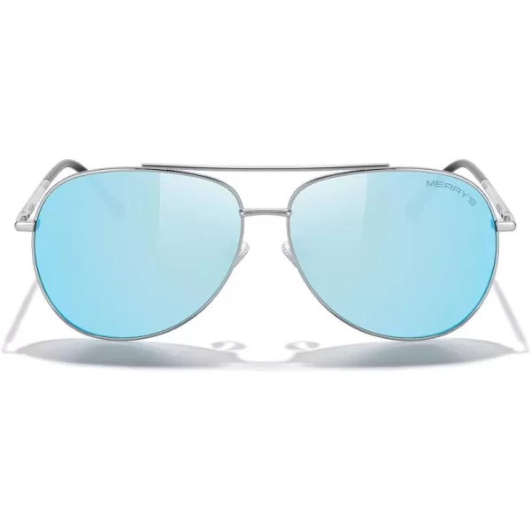 MERRYS Aviator Sunglasses for Women Men Polarized Mirror Lens with Case  Polarized Driving Sun glasses 60 MMSilver FrameSky Blue Mirror Lens