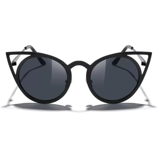 MERRYS Cat Eye Sunglasses Round Metal CutOut Flash Mirror Lens Sun glasses S8064Black