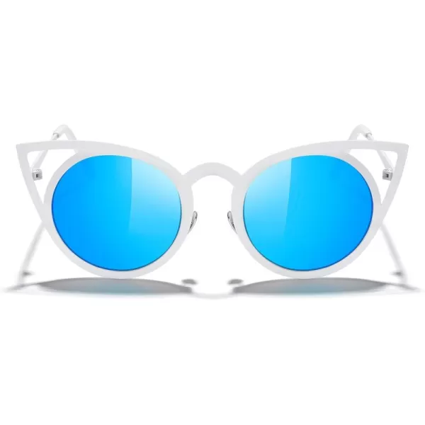 MERRYS Cat Eye Sunglasses Round Metal CutOut Flash Mirror Lens Sun glasses S8064Blue