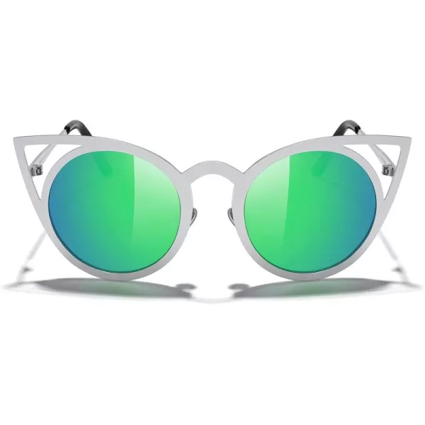 MERRYS Cat Eye Sunglasses Round Metal CutOut Flash Mirror Lens Sun glasses S8064Green