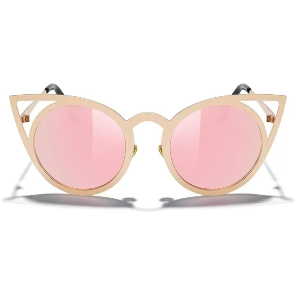 MERRYS Cat Eye Sunglasses Round Metal CutOut Flash Mirror Lens Sun glasses S8064Pink