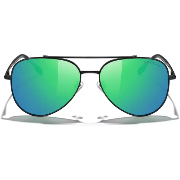 MERRYS Classic Mirrored Aviator Sunglasses for Men Women Polarized Driving Fishing Mens SunglassesBlack FrameGreen Mirror Lens