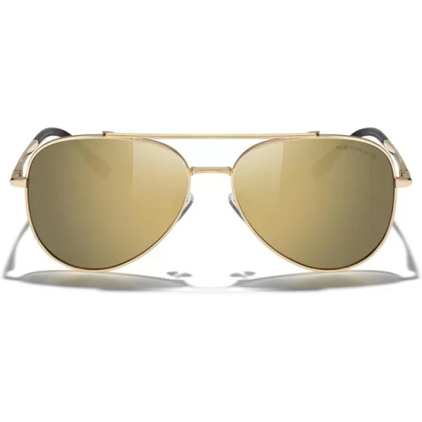 MERRYS Classic Mirrored Aviator Sunglasses for Men Women Polarized Driving Fishing Mens SunglassesGold FrameGold Mirror Lens