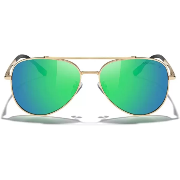 MERRYS Classic Mirrored Aviator Sunglasses for Men Women Polarized Driving Fishing Mens SunglassesGold FrameGreen Mirror Lens