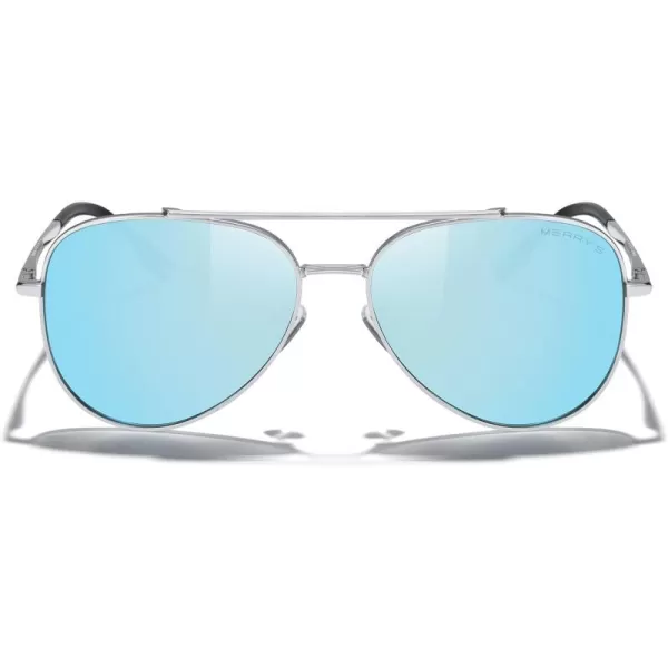 MERRYS Classic Mirrored Aviator Sunglasses for Men Women Polarized Driving Fishing Mens SunglassesSilver FrameBlue Mirror Lens