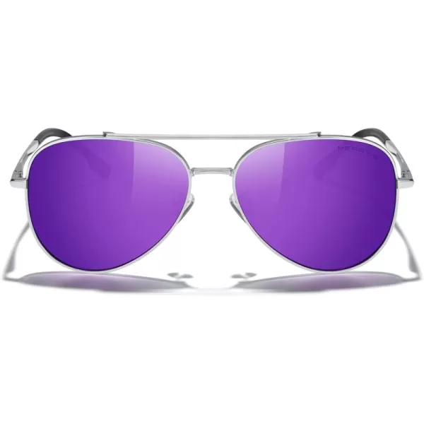 MERRYS Classic Mirrored Aviator Sunglasses for Men Women Polarized Driving Fishing Mens SunglassesSilver FramePurple Mirror Lens