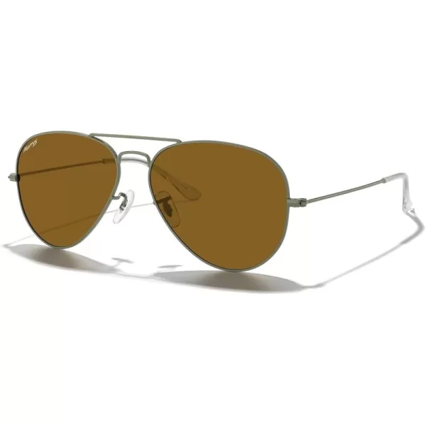 MERRYS Classic Polarized Aviator Sunglasses for Men Women S6025Military Olive FrameBrown Lens