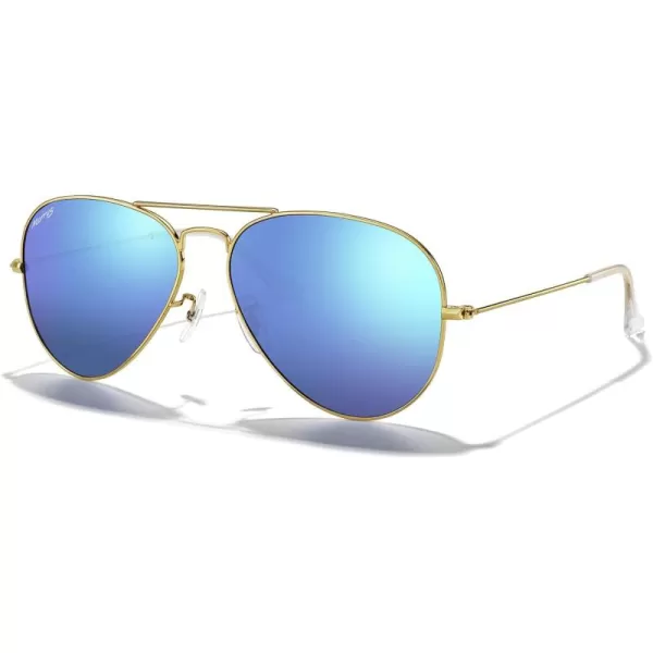 MERRYS Classic Polarized Aviator Sunglasses for Men Women S6025Polished Gold FrameBlue Mirror Lens