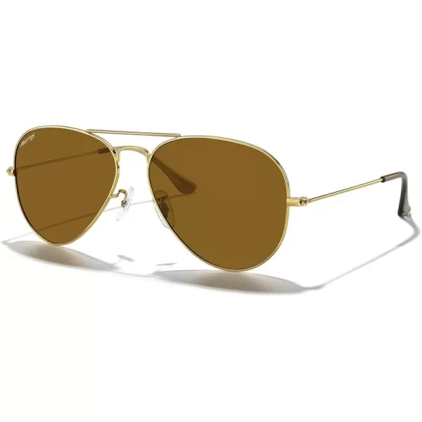 MERRYS Classic Polarized Aviator Sunglasses for Men Women S6025Polished Gold FrameBrown Lens