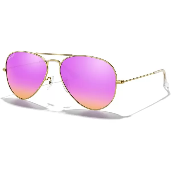 MERRYS Classic Polarized Aviator Sunglasses for Men Women S6025Polished Gold FrameCyclamen Lens