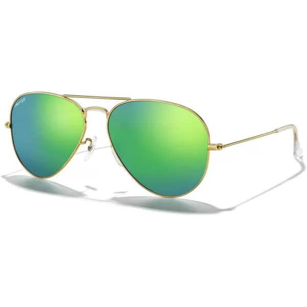 MERRYS Classic Polarized Aviator Sunglasses for Men Women S6025Polished Gold FrameGreen Mirror Lens