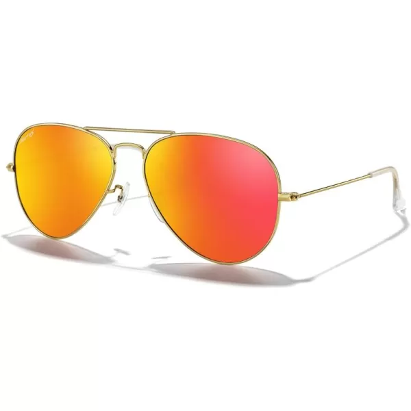 MERRYS Classic Polarized Aviator Sunglasses for Men Women S6025Polished Gold FrameOrange Mirror Lens
