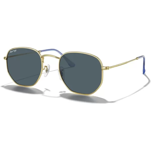 MERRYS Classic Polarized Sunglasses for Women Men Vintage Polygon Square Shades S6548Polished Gold FrameBlue Lens