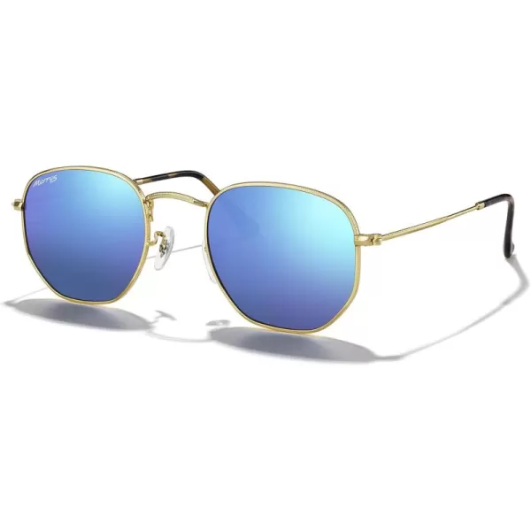 MERRYS Classic Polarized Sunglasses for Women Men Vintage Polygon Square Shades S6548Polished Gold FrameBlue Mirror Lens