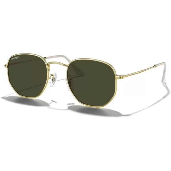 MERRYS Classic Polarized Sunglasses for Women Men Vintage Polygon Square Shades S6548Polished Gold FrameG15 Lens