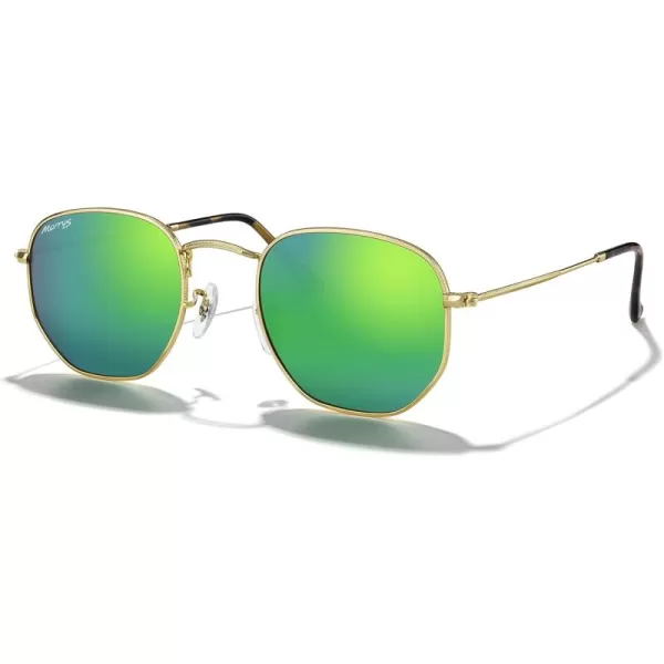 MERRYS Classic Polarized Sunglasses for Women Men Vintage Polygon Square Shades S6548Polished Gold FrameGreen Mirror Lens